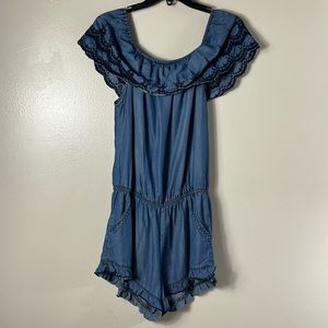 American Rag romper shorts blue denim off shoulder women’s size M